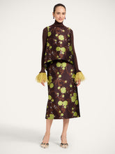 La DoubleJ Devon Brown Floral Silk Jacquard Pencil Skirt