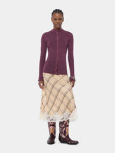 Rabanne Magenta Ribbed Wool Buttoned Cardigan
