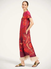 La DoubleJ Dark Red Printed Silk Swing Maxi Dress