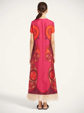 La DoubleJ Dark Red Printed Silk Swing Maxi Dress