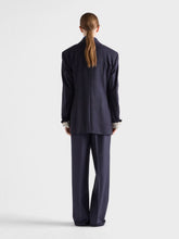 Prada Blue Straight-Leg Wool Trousers with Leather Belt
