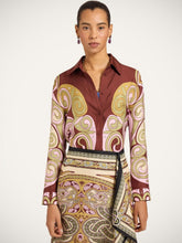 La DoubleJ Burgundy Kells Swirl Print Silk Shirt