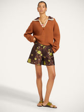 La DoubleJ Devon Brown Silk Jacquard Flared Shorts