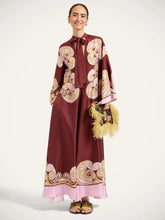 La DoubleJ Burgundy Kells Swirl Silk Twill Maxi Dress