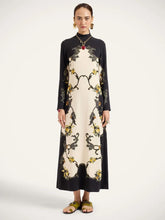 La DoubleJ Black Buttercup Print Satin Maxi Dress
