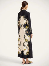 La DoubleJ Black Buttercup Print Satin Maxi Dress