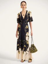La DoubleJ Black Buttercup Print Silk Maxi Dress