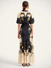 La DoubleJ Black Buttercup Print Silk Maxi Dress