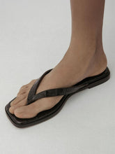 Emme Parsons Espresso Croc Meta Thong Sandals