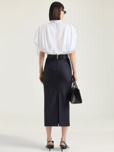 Givenchy Dark Navy Wool Midi Striped Skirt