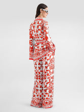 Dolce & Gabbana Orange Majolica-Print Silk Wide-Leg Trousers