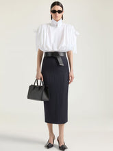 Givenchy Dark Navy Wool Midi Striped Skirt