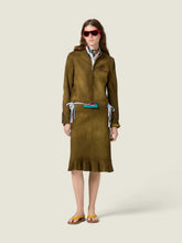Miu Miu Green Waxed Suede Midi Skirt