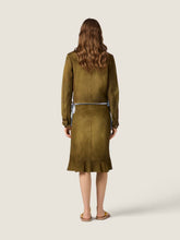 Miu Miu Green Waxed Suede Midi Skirt