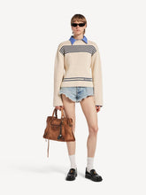Balenciaga Navy and White Striped Boatneck Sweater