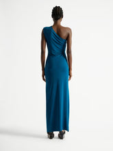 Balmain Blue One-Shoulder Draped Maxi Dress