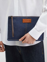 Fendi Dark Blue Denim FF Medium Flat Pouch