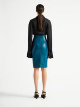Balmain Blue Zipped Lambskin Skirt