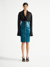 Balmain Blue Zipped Lambskin Skirt