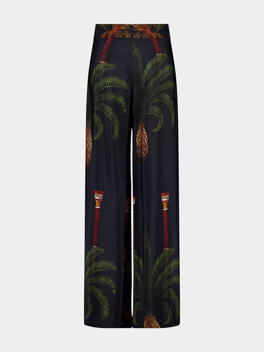 Navy Wide-Leg Mystic Motif Silk Pants