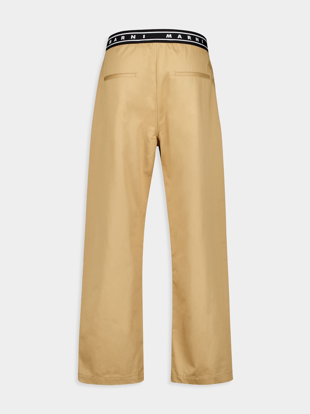 Beige Gabardine Logo Trousers