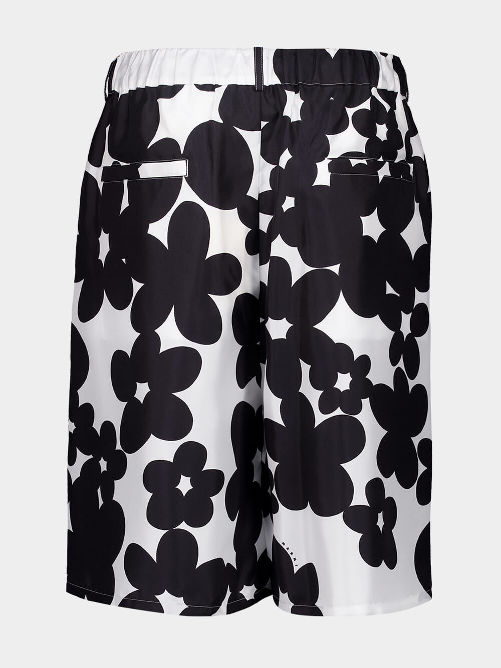 Black and White Dillies Print Silk Bermuda Shorts