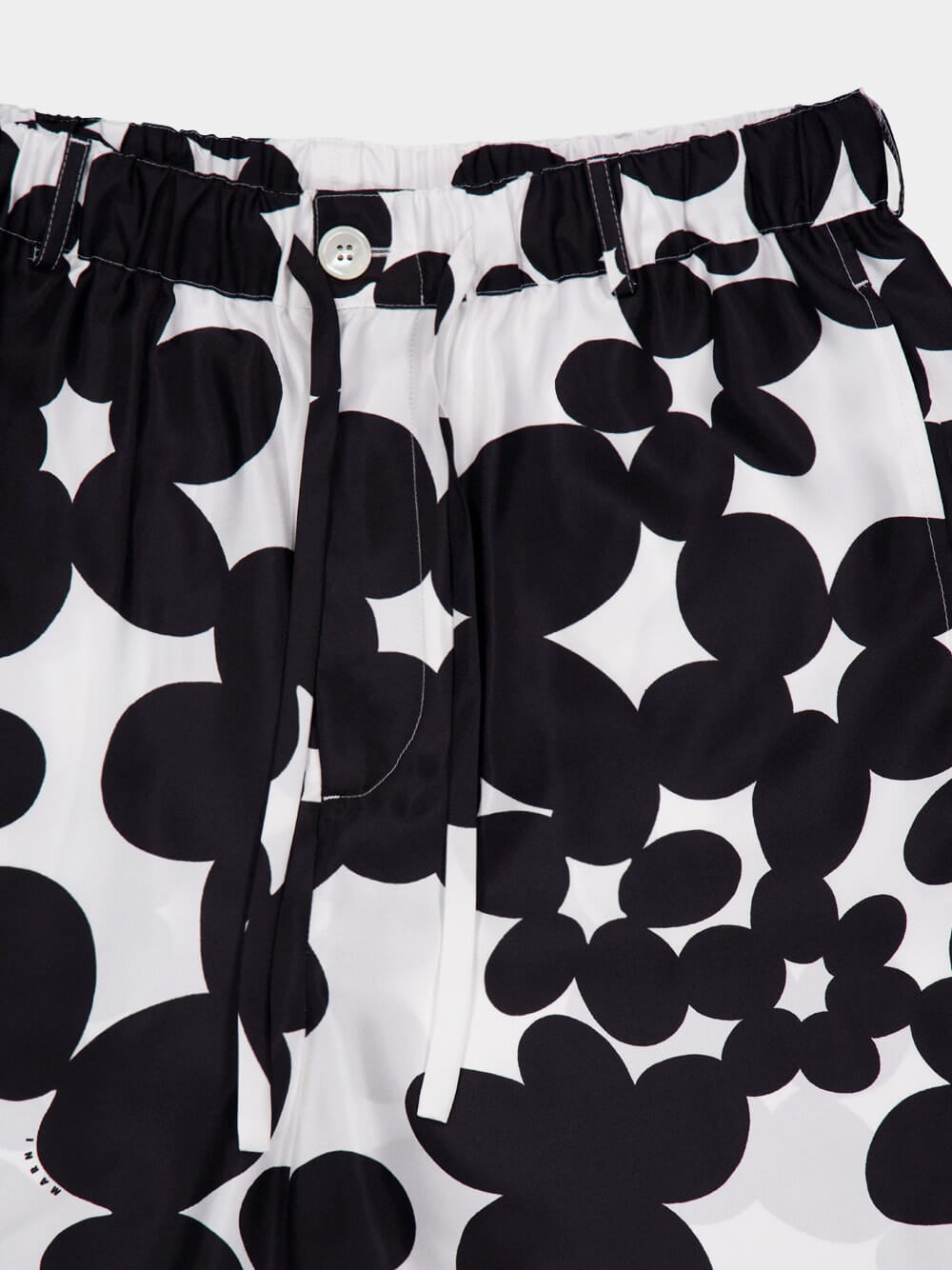 Black and White Dillies Print Silk Bermuda Shorts