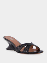 Paris Texas Black Leather Nina 50 Wedge Mules
