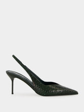 Paris Texas Green Noir Lidia 70 Python-Print Slingback Pumps