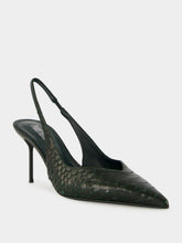 Paris Texas Green Noir Lidia 70 Python-Print Slingback Pumps
