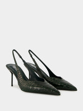 Paris Texas Green Noir Lidia 70 Python-Print Slingback Pumps