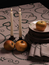 House of Capricorn Hand-Embroidered Viana Beige Linen with Green Embroidery Tablecloth and Napkin Set