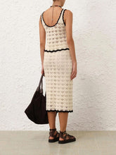 Zimmermann Cream and Black Rhiannon Crochet Midi Skirt