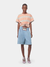 Rabanne Peach & Grey Striped Cotton Piercing T-Shirt