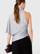 Stella McCartney Pearl Blue Asymmetric Tie-Neck Top