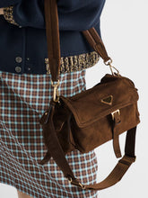 Prada Cocoa Brown Explore Medium Suede Shoulder Bag