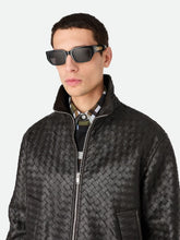 Bottega Veneta Black Grey Intrecciato Square Sunglasses