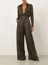 Zimmermann Olive Hypnotic Leather Tailored Pants