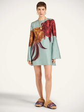 La DoubleJ Peony Print Light Blue Silk Mini Dress