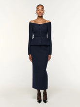 Roland Mouret Navy Bouclé Column Skirt