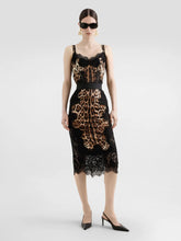 Dolce & Gabbana Leopard-Print Satin Midi Skirt with Lace Inserts