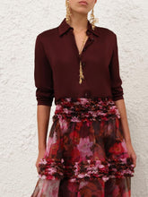Zimmermann Wine Luna Satin Silk Shirt