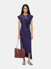 Rabanne Navy Blue Jersey Midi Dress with Piercing