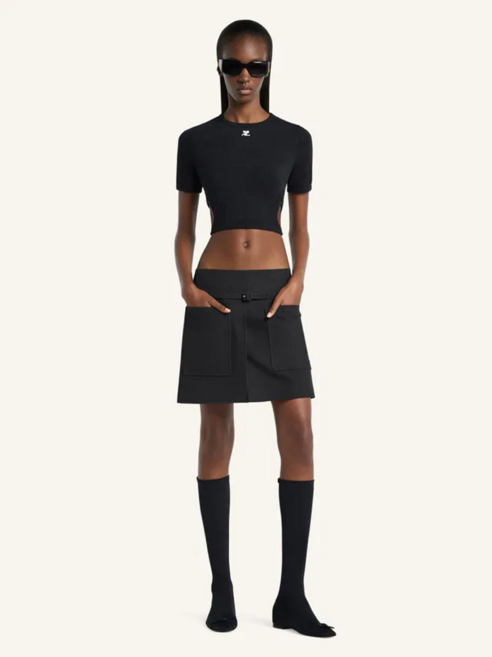 Courrèges Black Cut-Out Ribbon Cropped T-Shirt | Fashion Clinic
