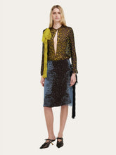 Ferragamo Washed Denim and Espresso Silk Animal Print Skirt