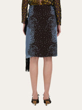 Ferragamo Washed Denim and Espresso Silk Animal Print Skirt