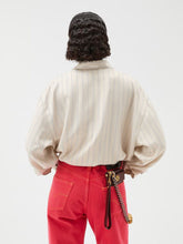 Versace Beige Striped Silk Twill Oversized Shirt