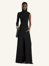 Courrèges Black Long Wool Skirt with Belt
