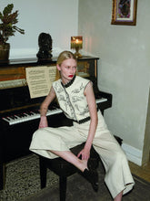 Zeus+Dione Ivory Stars Cropped Vest with Black Embroidery