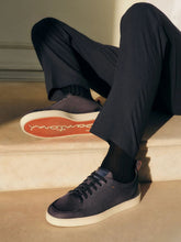 Santoni Blue Suede Calf Leather Sneakers